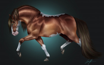 Картинка рисованные животные +лошади фон коричневая лошадь