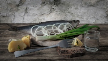 Картинка еда натюрморт лук сало рыба
