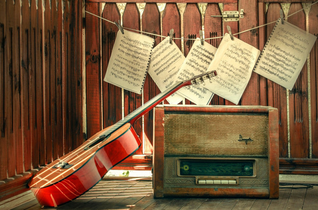 Обои картинки фото музыка, -музыкальные инструменты, радио, гитара