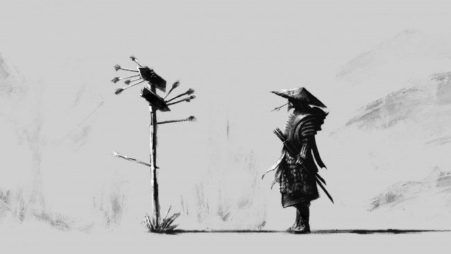 Обои картинки фото фэнтези, люди, стрелы, указатель, самурай