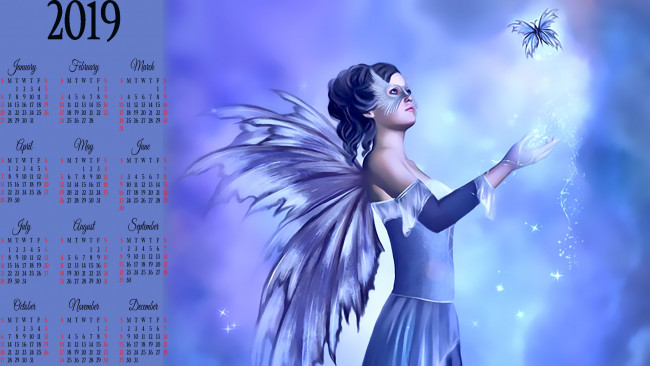 Обои картинки фото календари, фэнтези, бабочка, маска, крылья, девушка