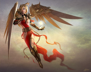 Картинка фэнтези ангелы магия коса tamplierpainter девушка крылья