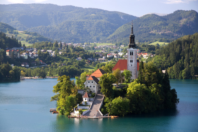 Обои картинки фото города, блед, словения, островок, церковь, озеро