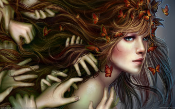 Картинка alla+tsyplakova фэнтези девушки волосы бабочки alla tsyplakova руки алла цыплакова девушка