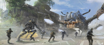 Картинка фэнтези роботы +киборги +механизмы война инопланетяне war солдаты