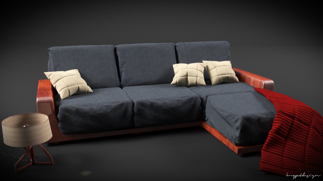 Обои картинки фото 3д графика, реализм , realism, диван, интерьер, комната, подушки, светильник