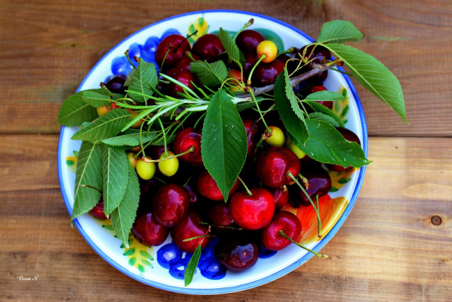 Обои картинки фото еда, вишня,  черешня, листья, ветка, ягоды, черешня