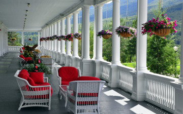 обоя интерьер, веранды,  террасы,  балконы, вазоны, кресла