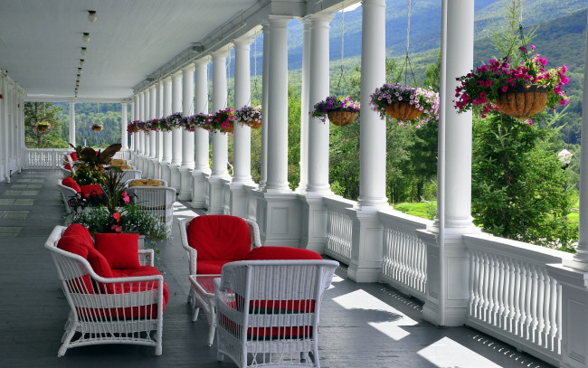 Обои картинки фото интерьер, веранды,  террасы,  балконы, вазоны, кресла