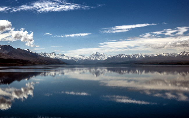 Обои картинки фото природа, реки, озера, облака, озеро, горы, отражение