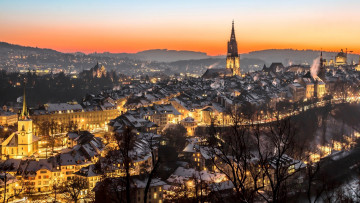 Картинка города берн+ швейцария вечер огни