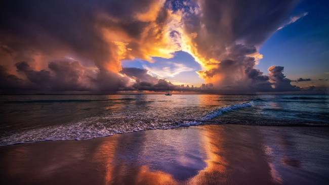 Обои картинки фото природа, восходы, закаты, облака, закат, море
