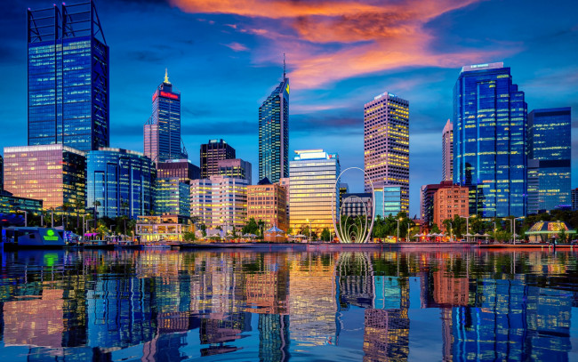Обои картинки фото perth,  australia, города, - огни ночного города, australia