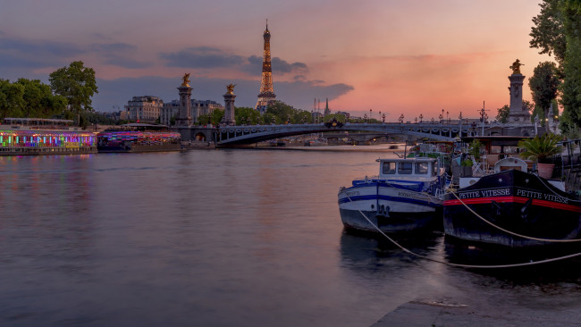 Обои картинки фото города, париж , франция, река, башня, мост