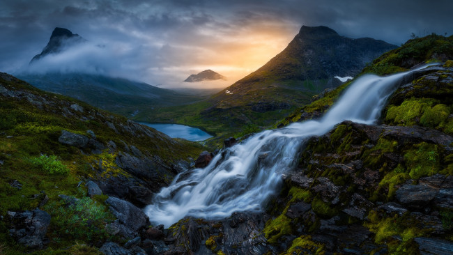 Обои картинки фото природа, водопады, долина, ромсдален, норвегия