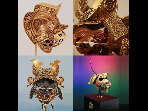 Обои картинки фото шлемы, для, кошек, оружие, доспехи