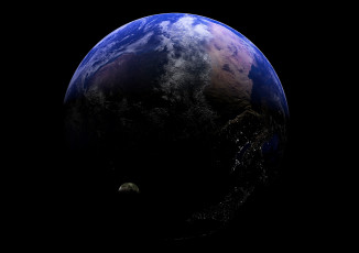 Картинка космос арт планета рельеф спутник огни