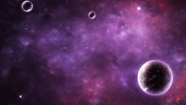 Обои картинки фото космос, арт, небо, фиолетовое, планеты