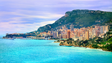 обоя monaco, города, монако , монако, ligurian, sea, гора, здания, побережье, лигурийское, море, панорама