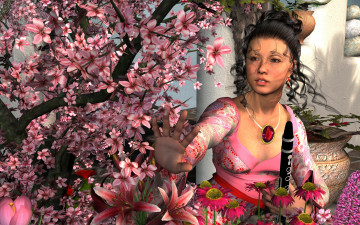 Картинка 3д+графика люди+ people девушка взгляд цветы