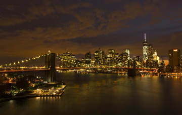 обоя города, нью-йорк , сша, ночь, огни, мост