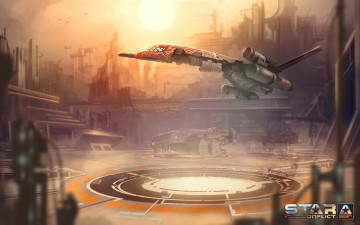 Картинка видео+игры star+conflict космический корабль полет город