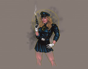 Картинка рисованное комиксы девушка фон пистолет взгляд униформа