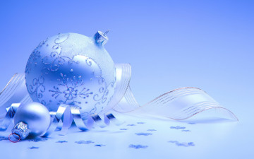 Картинка праздничные шары голубой лента снежинки игрушки