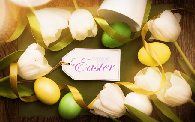 Обои картинки фото праздничные, пасха, tender, happy, decoration, eggs, easter, spring, tulips, wood, тюльпаны