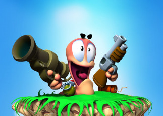 обоя видео игры, worms 3d, червяк, оружие