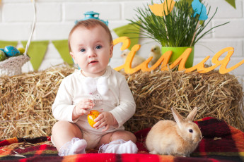 Картинка разное дети ребенок яйцо кролик сено