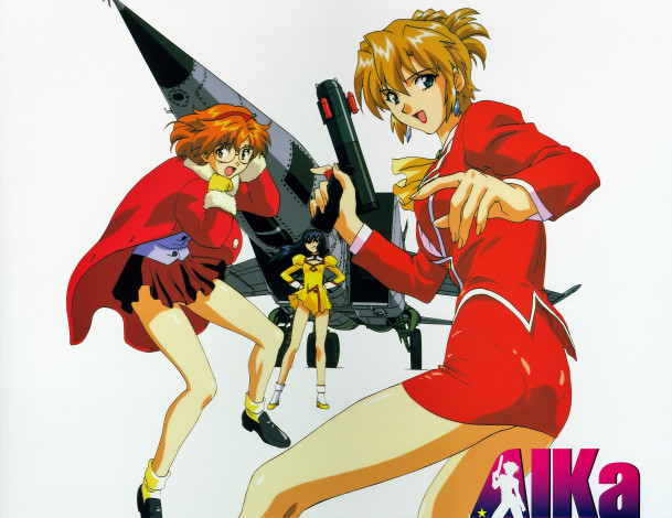 Обои картинки фото аниме, agent aika, девушки, оружие, самолет