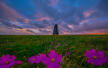 Картинка разное мельницы луг мельница тучи