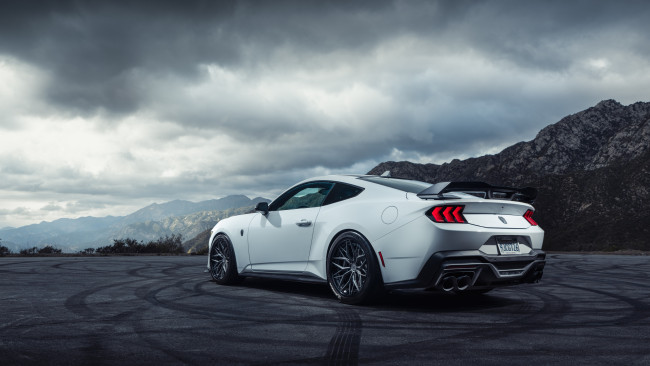 Обои картинки фото ford mustang, автомобили, mustang, ford, clouds, mountain, white, muscle, car, rear