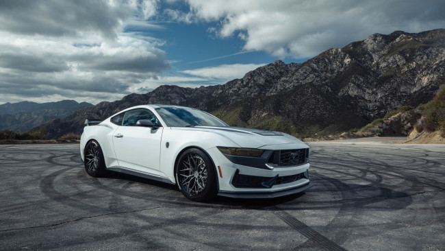 Обои картинки фото ford mustang, автомобили, mustang, ford, clouds, front, mountain, white