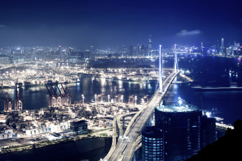 Картинка hong kong города гонконг китай пейзаж мост огни