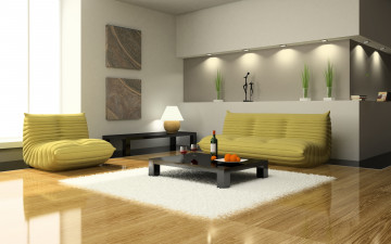 Картинка 3д графика realism реализм диван кресло столик интерьер дизайн гостиная