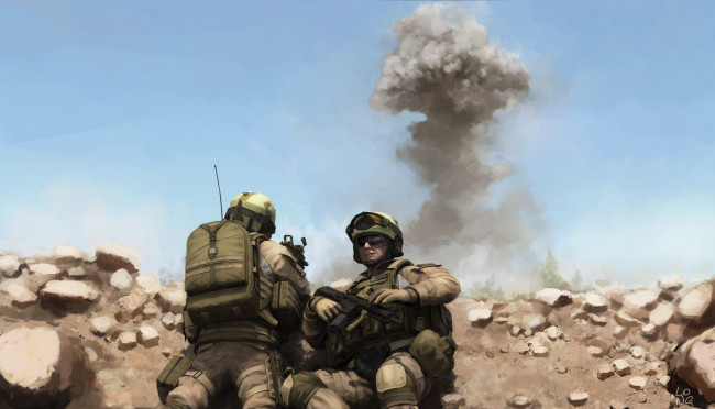 Обои картинки фото рисованные, армия, война