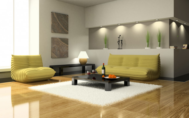 Обои картинки фото 3д, графика, realism, реализм, диван, кресло, столик, интерьер, дизайн, гостиная