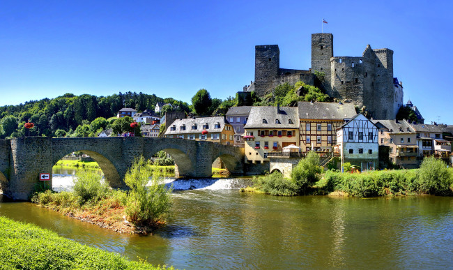 Обои картинки фото германия, рункель, города, мосты, река, дома, мост