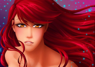 Картинка рисованные люди взгляд девушка красные волосы