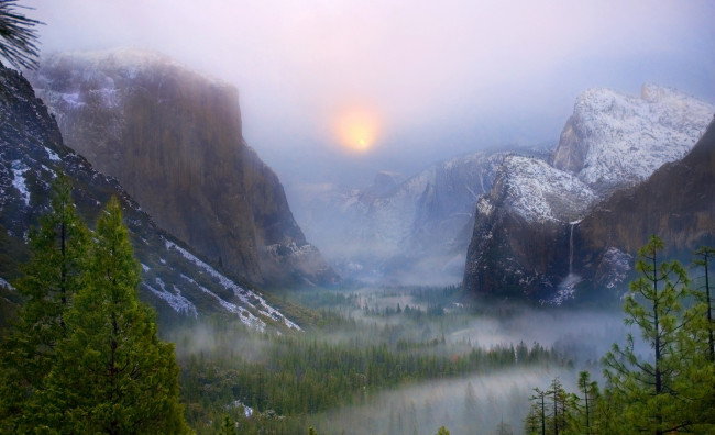 Обои картинки фото природа, горы, зима, утро, лес, foresta, калифорния, национальный, парк, йосемити, сша, by, darvin, atkeson