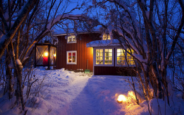 Картинка города -+здания +дома фонари дом зима снег свет