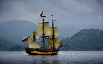 обоя корабли, парусники, море, фрегат, штандарт, парусник, горы, норвежское, norway, norwegian, sea, норвегия
