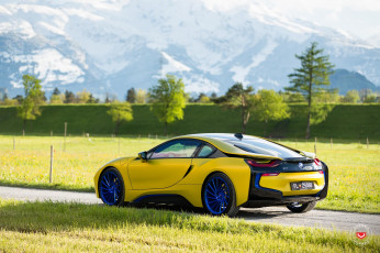 Картинка автомобили bmw car i8 желтая горы tuning