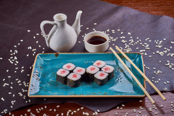 Картинка еда рыба +морепродукты +суши +роллы роллы кунжут соус рис