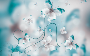 Картинка разное текстуры floral butterflies water blue лепестки бабочки