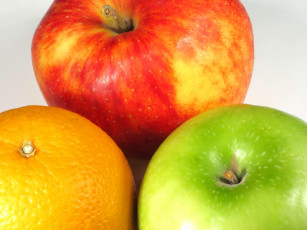 Картинка еда фрукты +ягоды апельсин зеленое красное яблоки