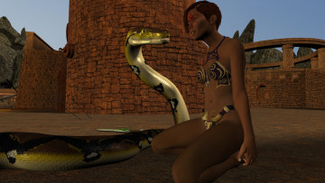 Картинка 3д+графика фантазия+ fantasy взгляд девушка змея фон