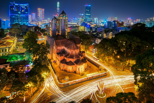 Обои картинки фото vietnam, города, - огни ночного города, простор
